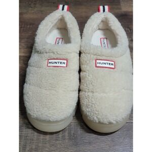 Hunter Wanderer Sherpa Snow Sliders Cream Faux Fur Slipper Clogs HWMADISONS M9‎